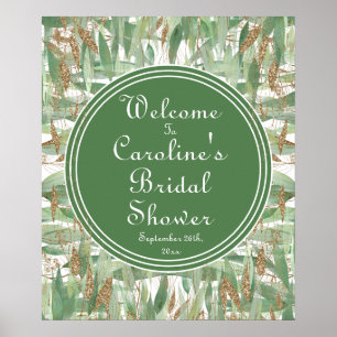 Poster Bem-vindo ao casamento com brilho dourado e verde