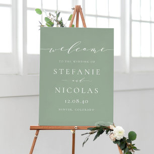 Poster Bem-vindo ao Casamento com Dainty Script em Verde 