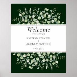 Poster Bem-vindo ao Casamento com Eucalipto Verde Escuro