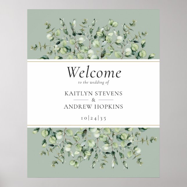 Poster Bem-vindo ao Casamento com Eucalipto Verde Sage  (Frente)