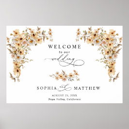 Poster Bem-vindo ao Casamento com Flores Silvestres Bege