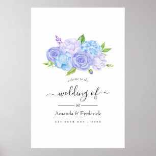 Poster Bem-vindo ao Casamento com Hortênsia Azul e Lavand