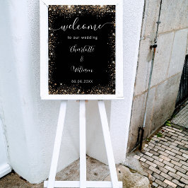 Poster Bem-vindo ao casamento com nomes em letra dourada