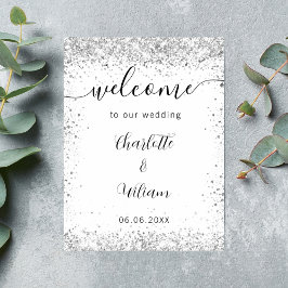 Poster Bem-vindo ao casamento com nomes em letra prateada