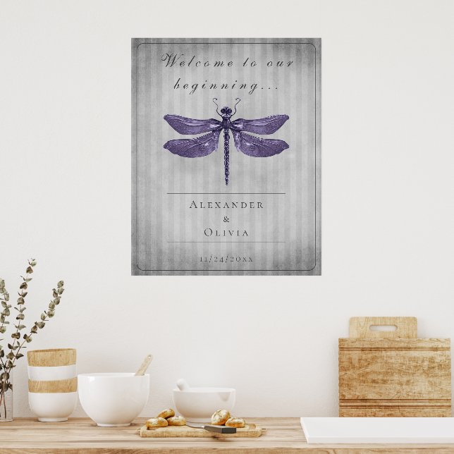 Poster Bem-vindo ao Casamento da Libélula Joalheria Roxa (Cozinha)