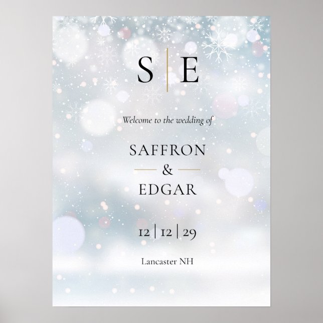 Poster Bem-vindo ao Casamento de Inverno com Monograma Pr (Frente)