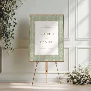 Poster Bem-vindo ao Casamento de Jardim Vintage Verde Sal