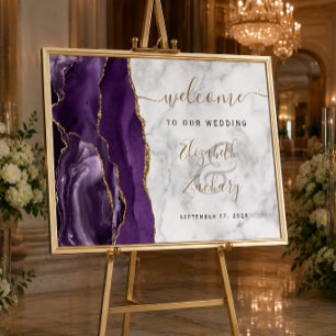 Poster Bem-vindo ao Casamento de Mármore Roxo Dourado Ága