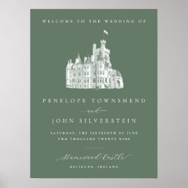Poster Bem-vindo ao Casamento do Castelo Vintage Sage Gre