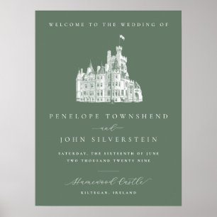 Poster Bem-vindo ao Casamento do Castelo Vintage Sage Gre