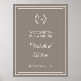 Poster Bem-vindo ao casamento elegante com monograma em m