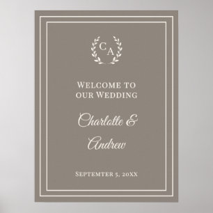 Poster Bem-vindo ao casamento elegante com monograma em m