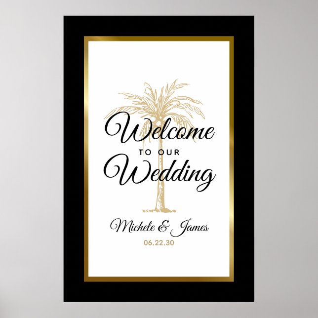 Poster Bem-vindo ao Casamento Elegante da Árvore de Palme (Frente)