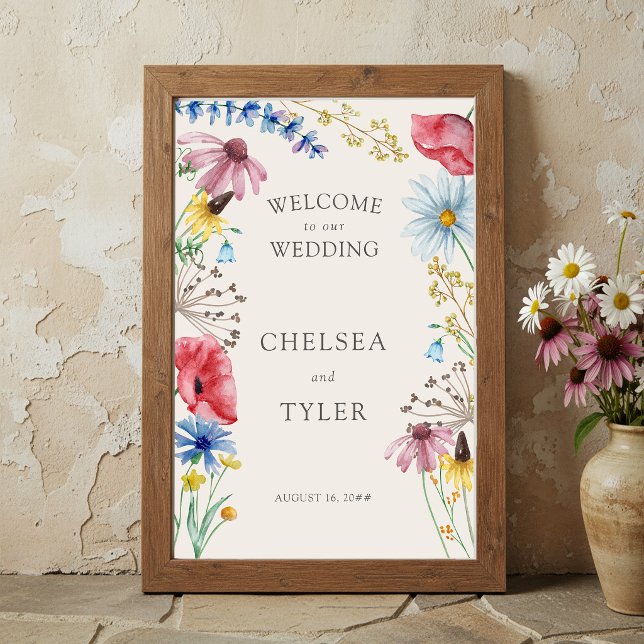 Poster Bem-vindo ao Casamento Floral Rústico de Campo com (Wedding Welcome Poster from the Wildflower Charm wedding collection at Darling & May)
