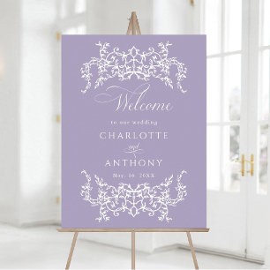 Poster Bem-vindo ao Casamento Floral Vintage Lavanda