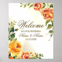 Poster Bem-vindo ao Casamento Laranja Amarelo Vermelho Fl