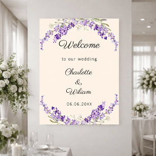 Poster Bem-vindo ao casamento lavanda aquarela creme
