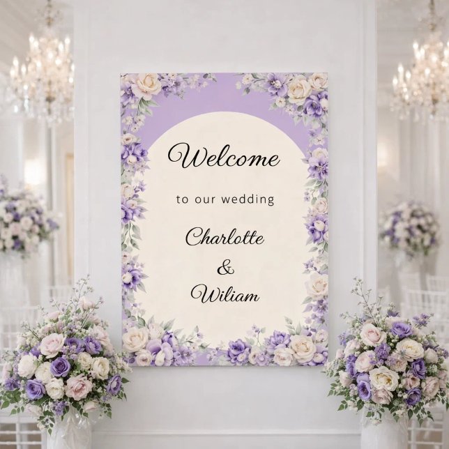 Poster Bem-vindo ao casamento lavanda champanhe creme (Criador carregado)