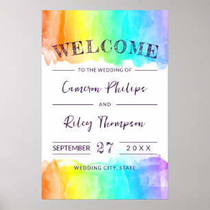 Poster Bem-vindo ao Casamento LGBTQ Splash de Aquarela Ar