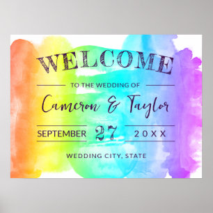 Poster Bem-vindo ao Casamento LGBTQ Splash de Aquarela Ar