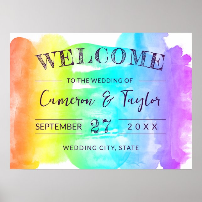 Poster Bem-vindo ao Casamento LGBTQ Splash de Aquarela Ar (Frente)