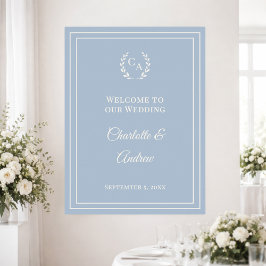 Poster Bem-vindo ao casamento monogramado em marfim azul