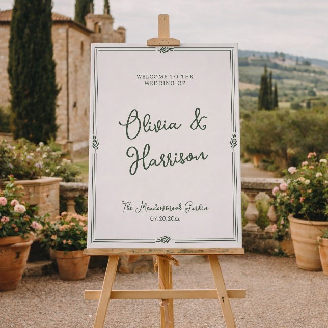 Poster Bem-vindo ao Casamento no Jardim com Ramo de Olive (Criador carregado)