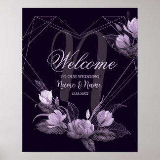 Poster Bem-vindo ao Casamento Quadro de Floral Roxo Viole