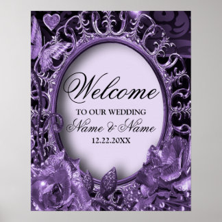 Poster Bem-vindo ao Casamento Quadro Floral Roxo Elegante