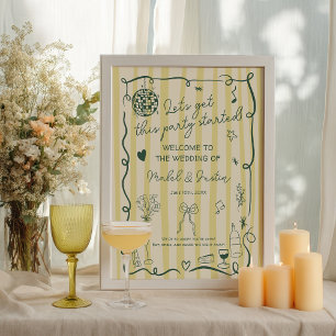 Poster Bem-vindo ao Casamento Retro Citrino Amarelo Desen