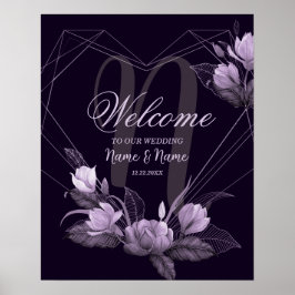 Poster Bem-vindo ao Casamento Roxo Floral Violeta Quadro