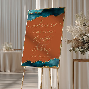 Poster Bem-vindo ao Casamento Teal Gold Ágata Laranja Que