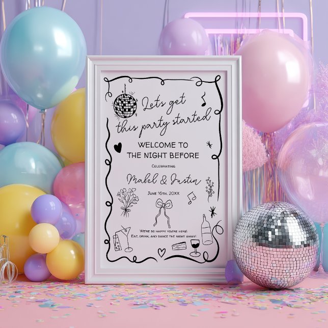 Poster Bem-vindo ao Casual Preto Quadrinho (Quirky whimsical black casual Wedding Welcome Poster)