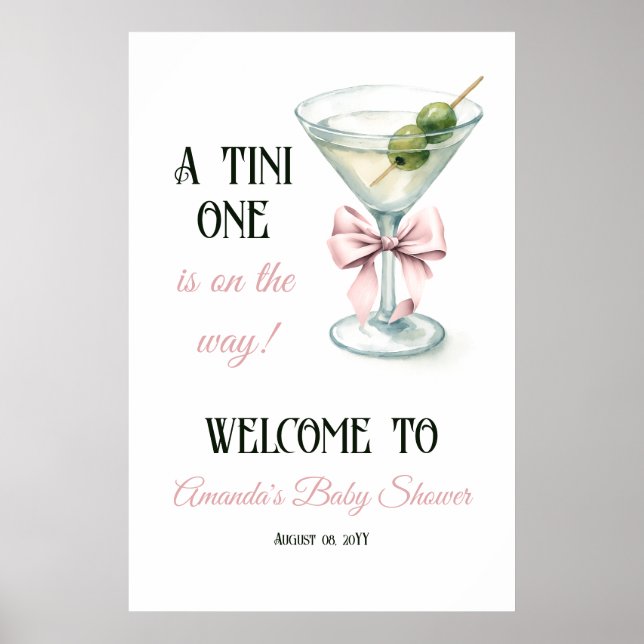 Poster Bem-vindo ao Chá de Bebê A Tini One Martini Pink B (Frente)