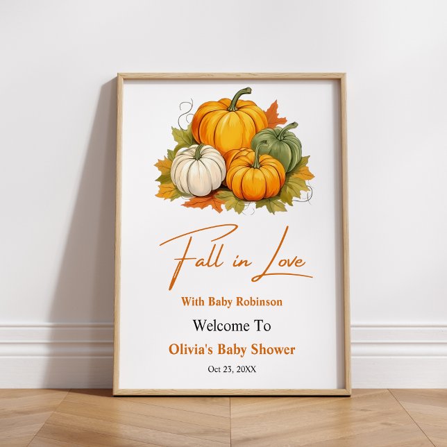 Poster Bem-vindo ao Chá de Bebê Abóbora Enamorada (Fall in Love Autumn Pumpkin Baby Shower Welcome Sign   )
