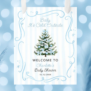 Poster Bem-vindo ao Chá de Bebê Azul Baby É Frio Lá Fora