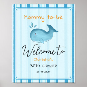 Poster Bem-vindo ao Chá de Bebê Baleia Fofa para Mamãe