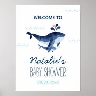 Poster Bem-vindo ao Chá de Bebê Baleias Náuticas Sob o Ma