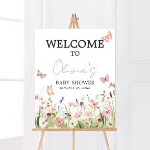 Poster Bem-vindo ao Chá de Bebê Borboleta Pequena Flor Si