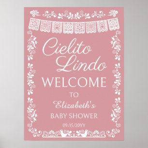 Poster Bem-vindo ao Chá de Bebê Cielito Lindo Rosa Bege
