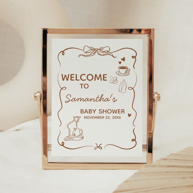Poster Bem-vindo ao Chá de Bebê Coffee Baby é o Bebê que  (Coffee Baby is Brewing Baby Shower Sign)
