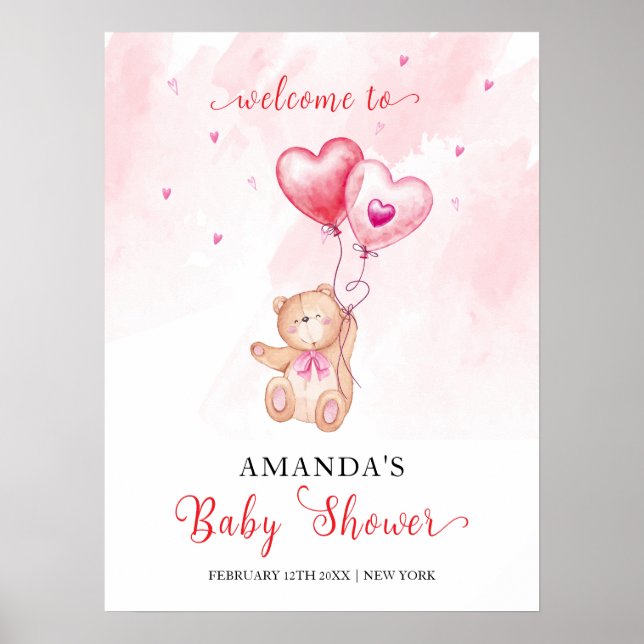 Poster Bem-vindo ao Chá de Bebê com Balão de Urso de Pelú (Frente)
