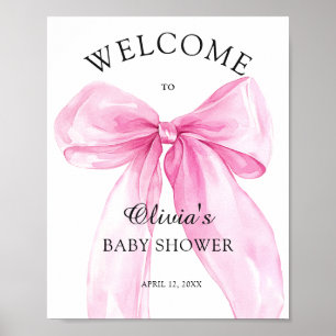 Poster Bem-vindo ao Chá de Bebê com Laço Rosa