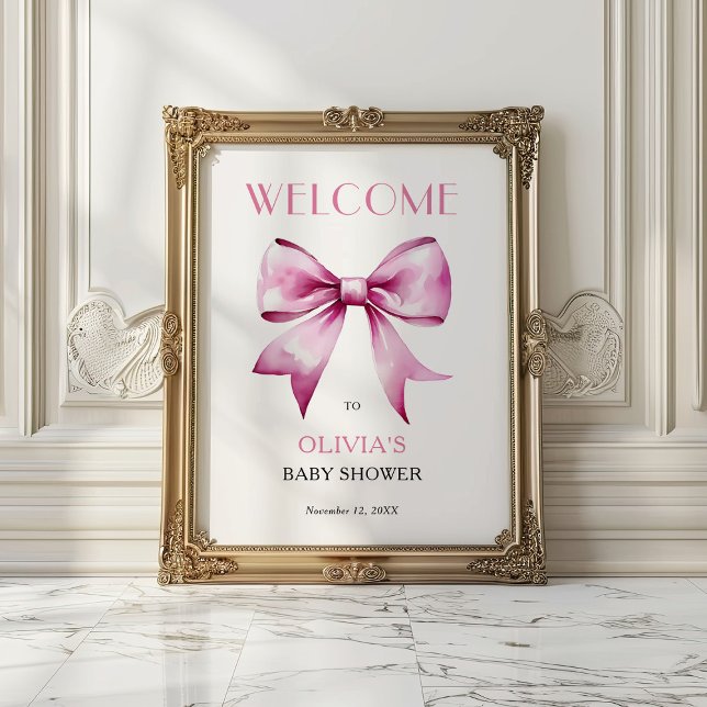 Poster Bem-vindo ao Chá de Bebê com Laço Rosa (Criador carregado)