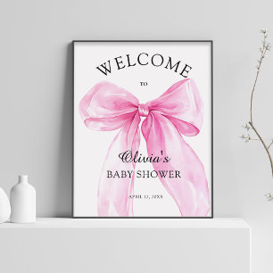 Poster Bem-vindo ao Chá de Bebê com Laço Rosa