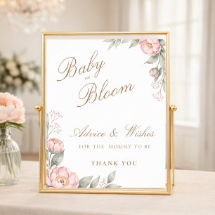 Poster Bem-vindo ao Chá de Bebê da Menina com Peônias Ros