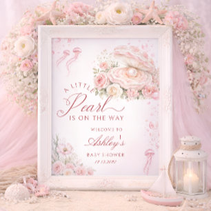 Poster Bem-vindo ao Chá de Bebê da Pequena Pérola Menina