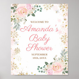 Poster Bem-vindo ao Chá de Bebê de Inverno com Flocos de 