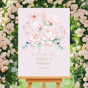 Poster Bem-vindo ao Chá de Bebê de Jardim de Peônias Rosa