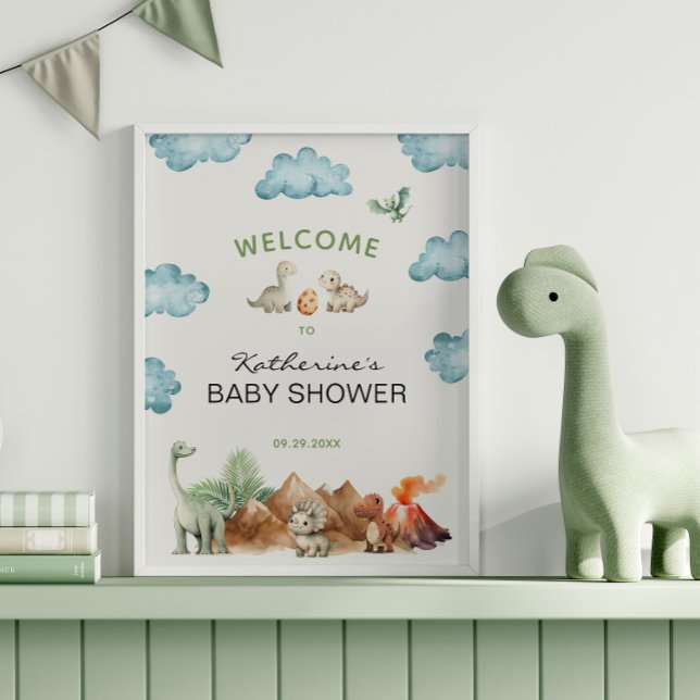 Poster Bem-vindo ao Chá de Bebê: Dinossauro Nasce Em Brev (Criador carregado)
